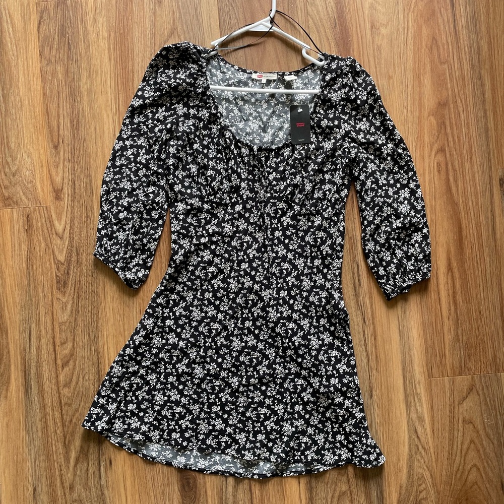 Levi's Black Mini Dress with White Floral Print